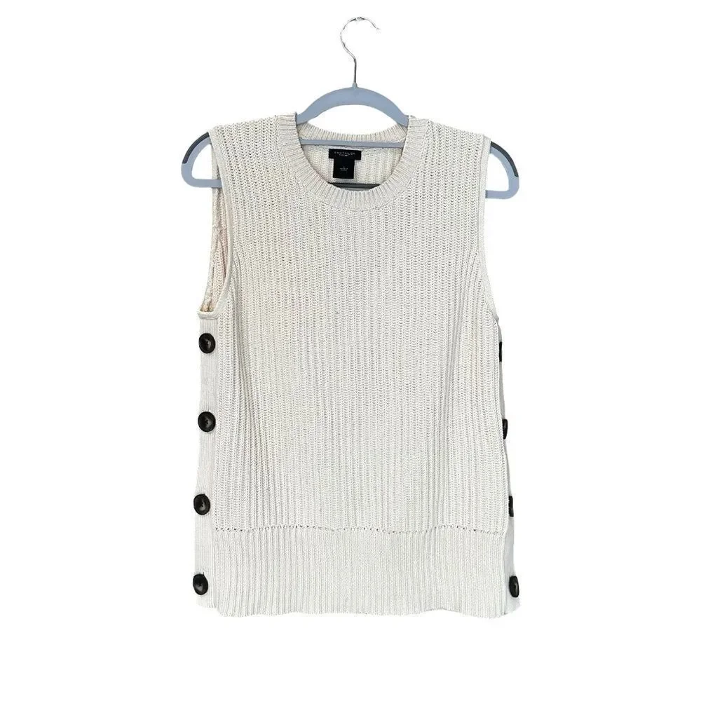 Ann Taylor Women's Cotton Ribbed Sweater Vest Oatmeal/Cream Large